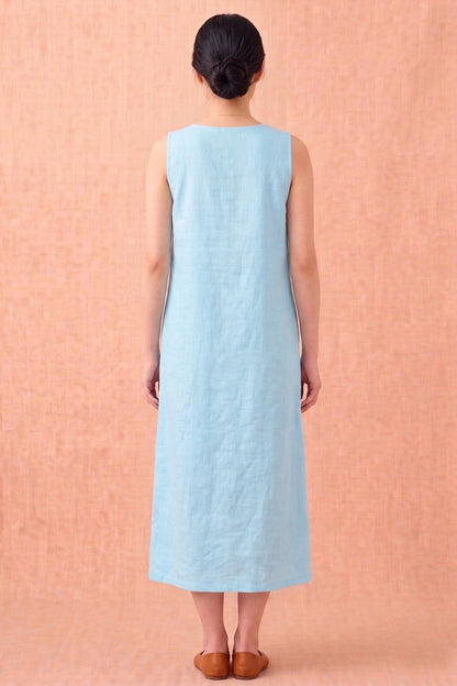 Sky Blue Linen Blend Midi Dress