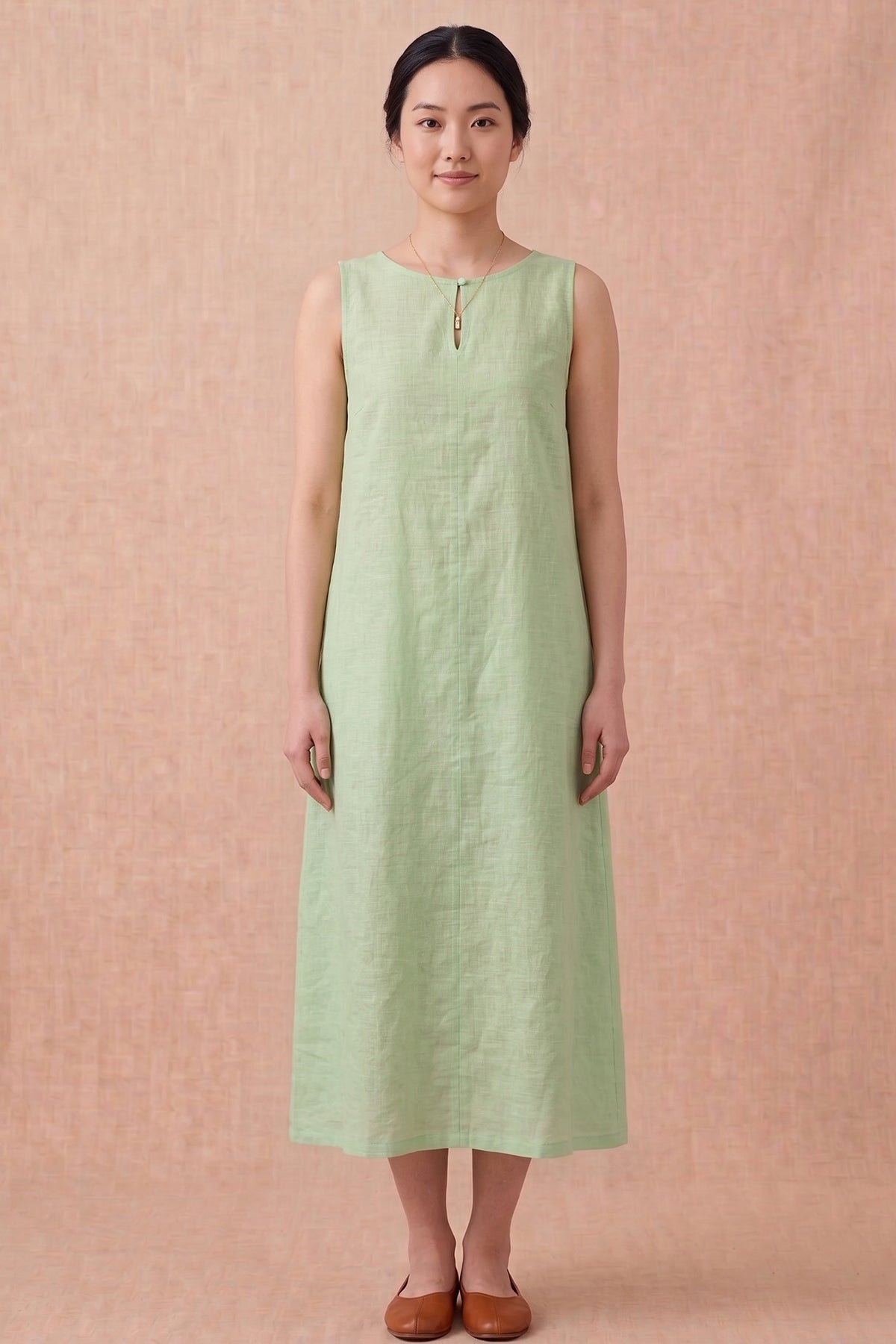 Pista Green Linen Blend Dress