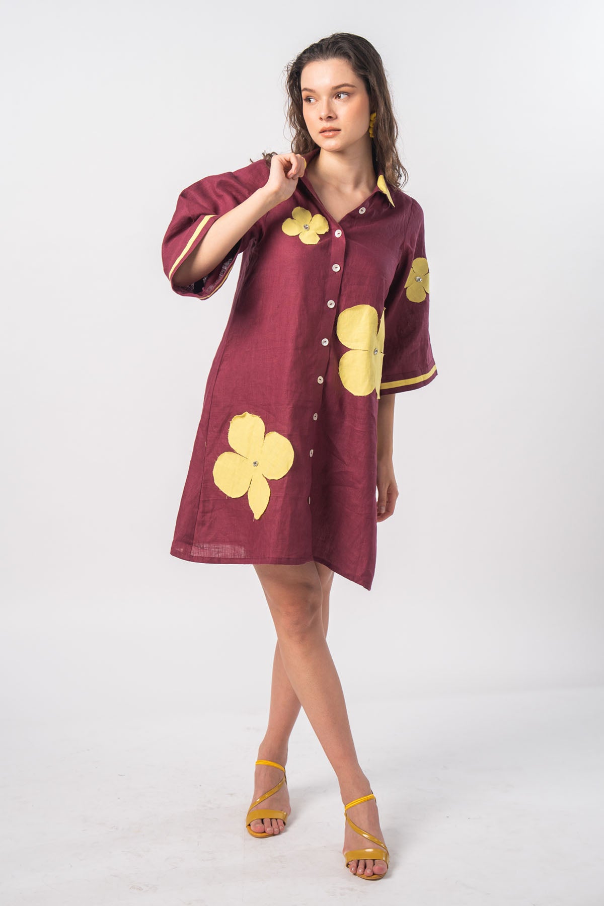 Pure Linen Patchwork Shirt Dress