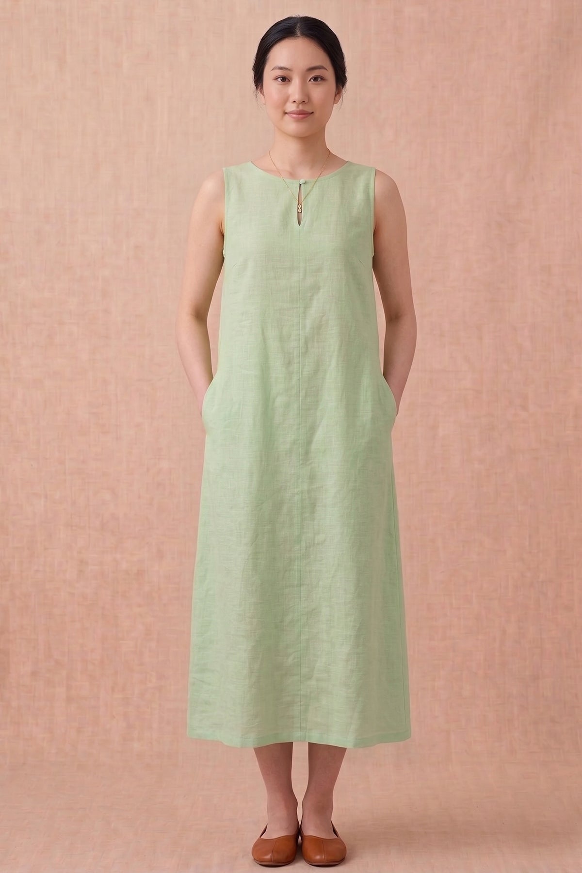 Pista Green Linen Blend Dress