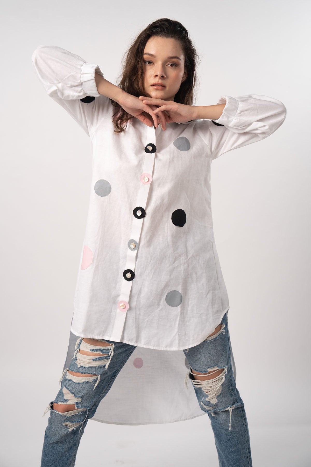 Polka Dot Patchwork White Shirt