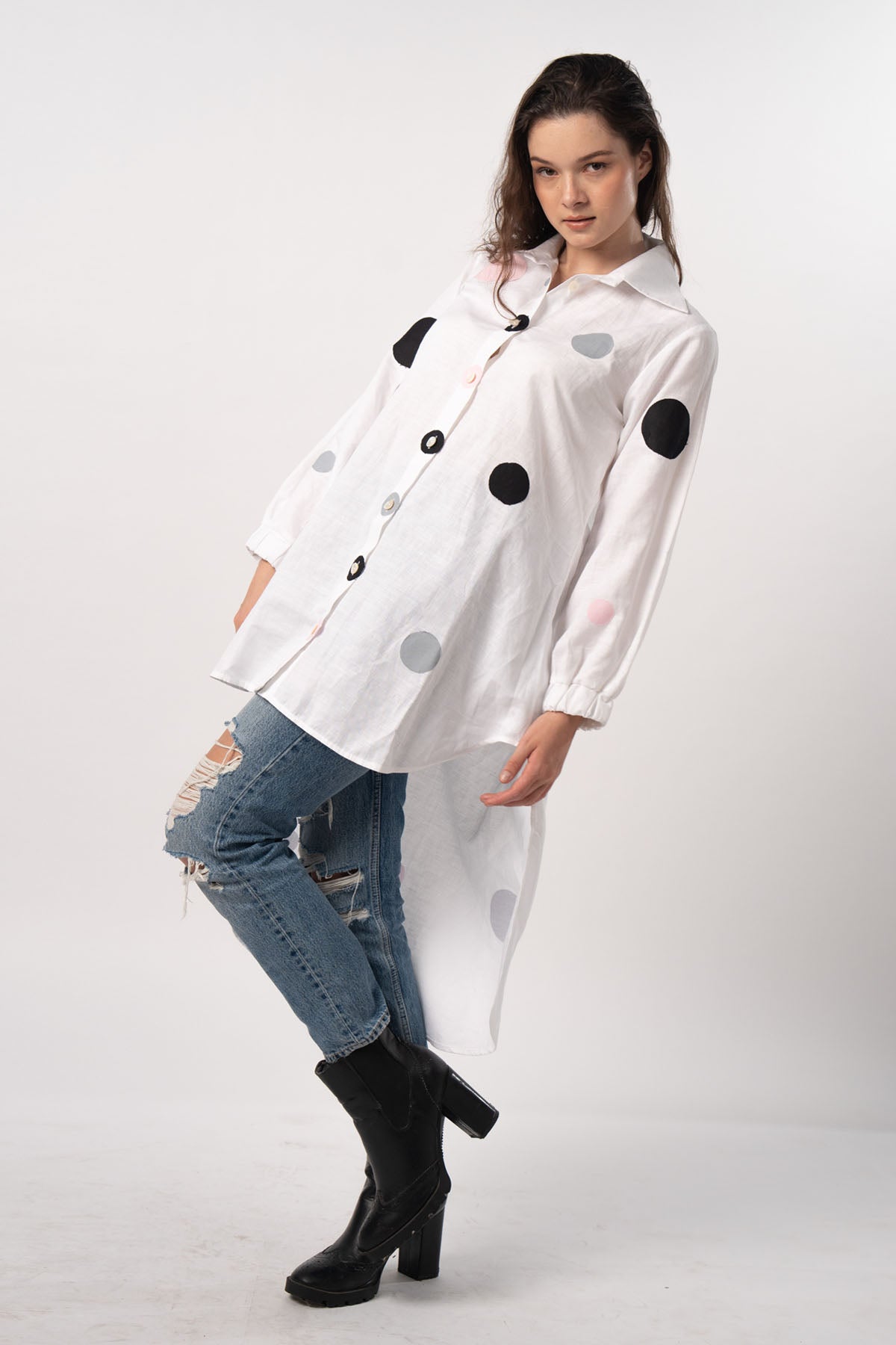 Polka Dot Patchwork White Shirt