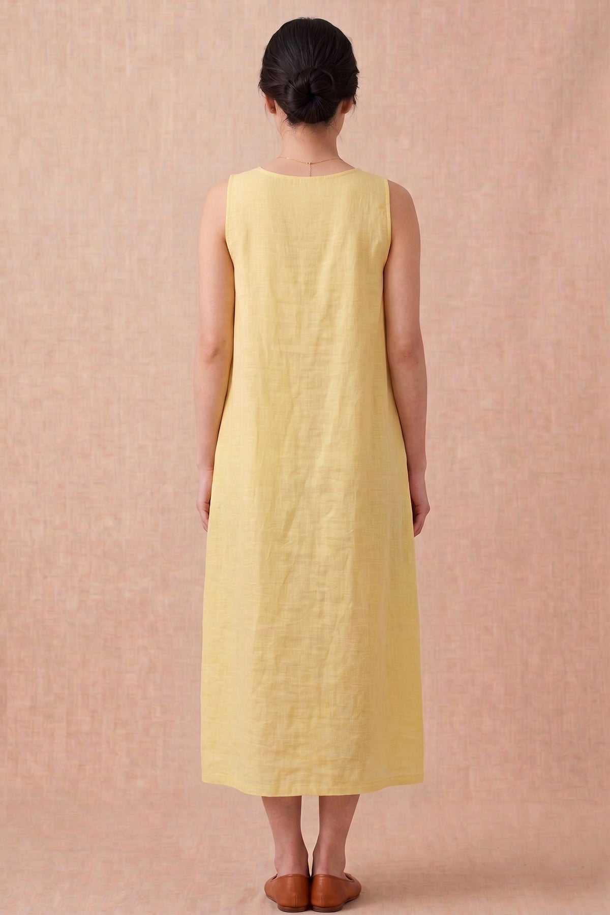 Yellow Cotton Linen Midi Dress