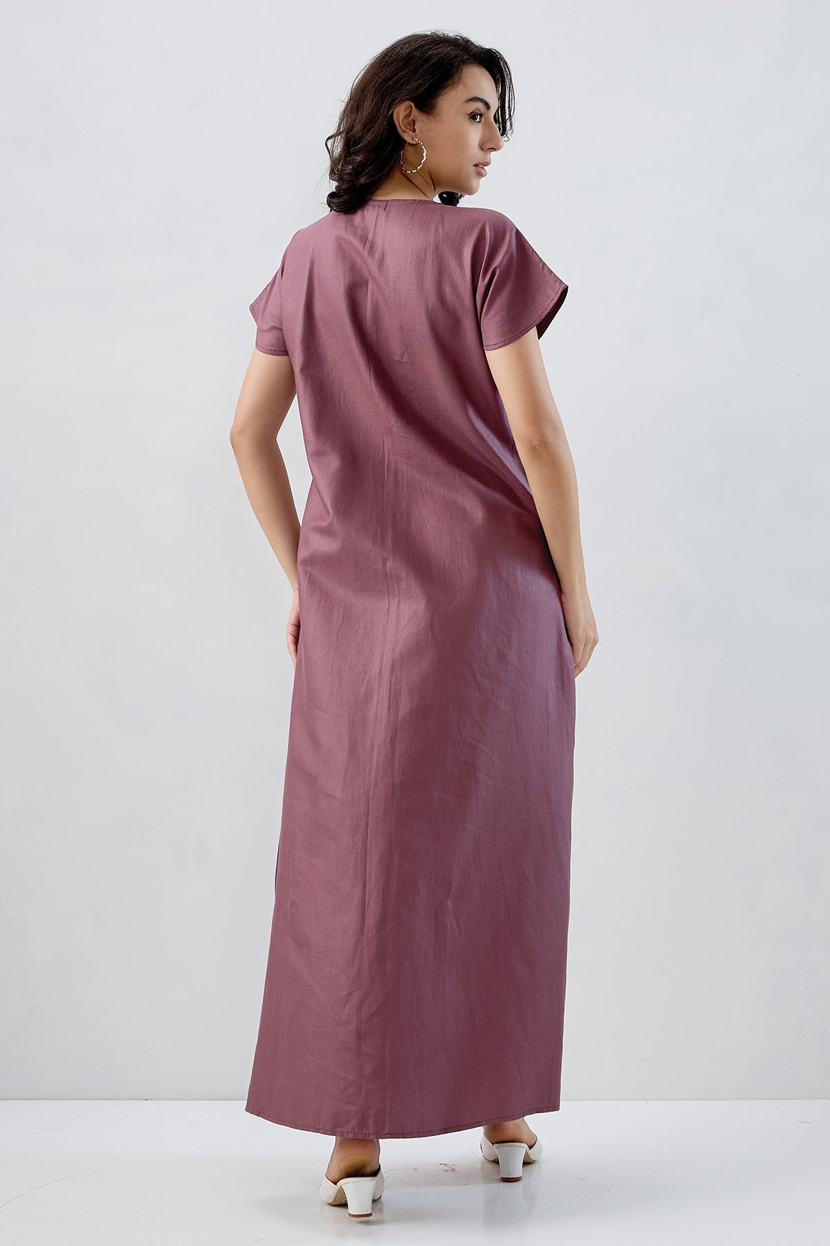 Aubergine Cotton Button Dress