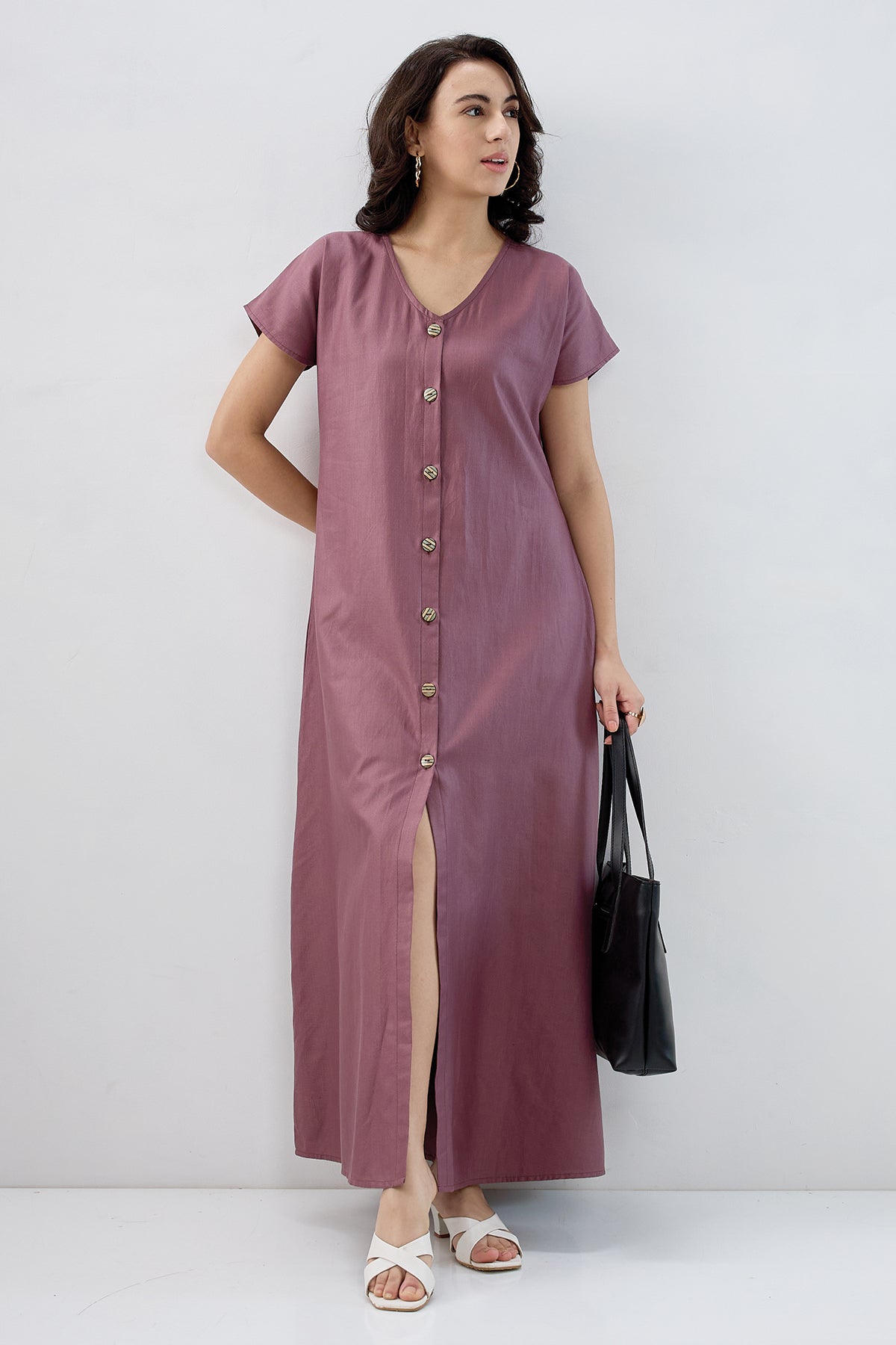 Aubergine Cotton Button Dress