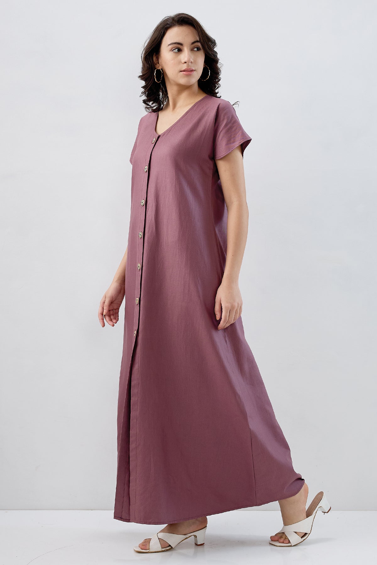 Aubergine Cotton Button Dress