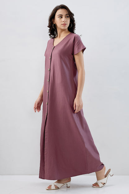 Aubergine Cotton Button Dress