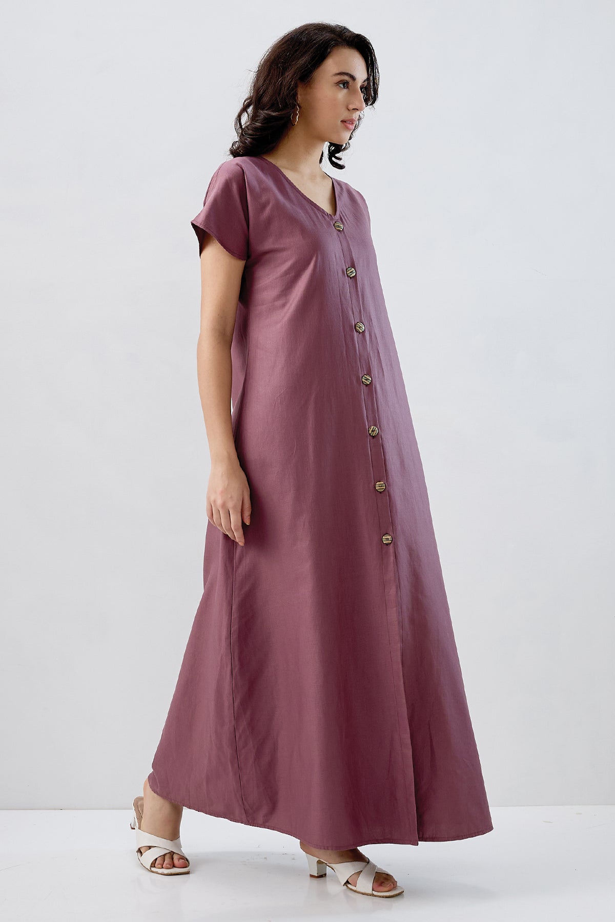 Aubergine Cotton Button Dress