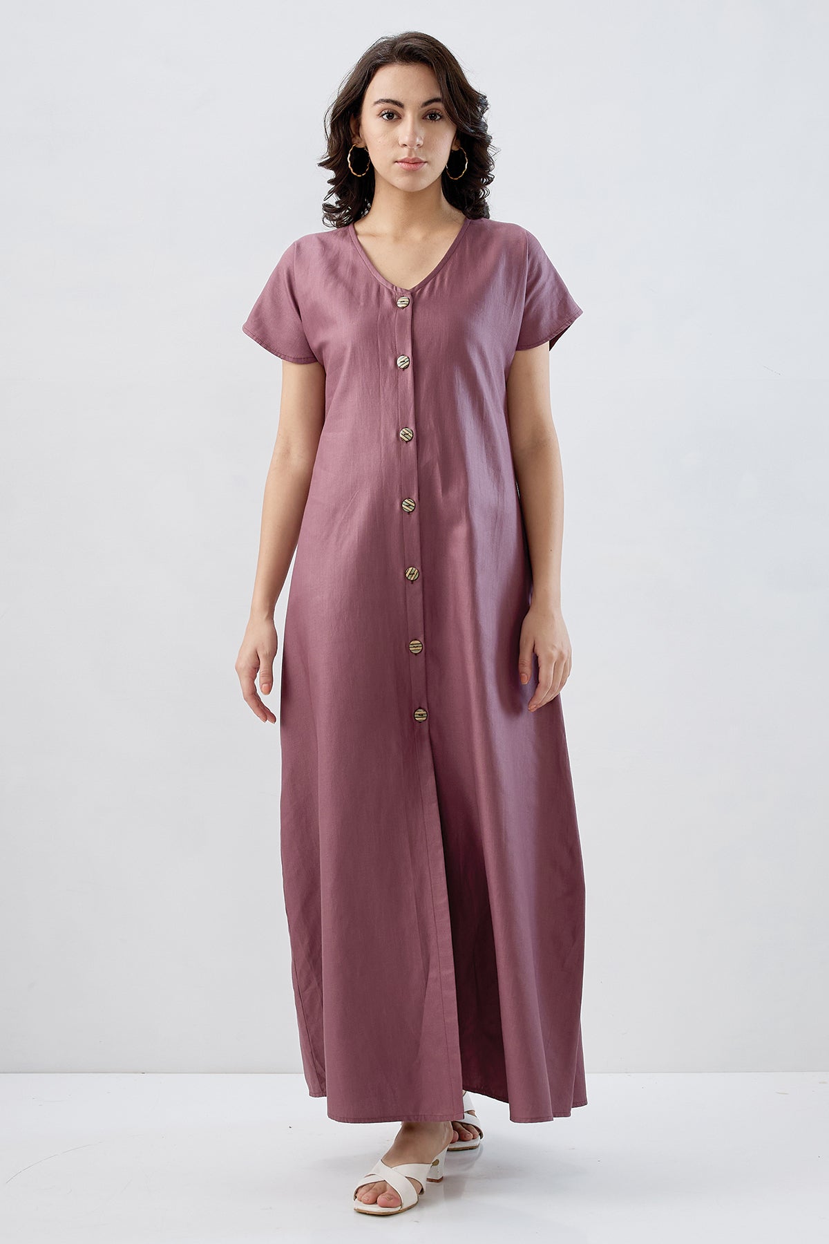Aubergine Cotton Button Dress