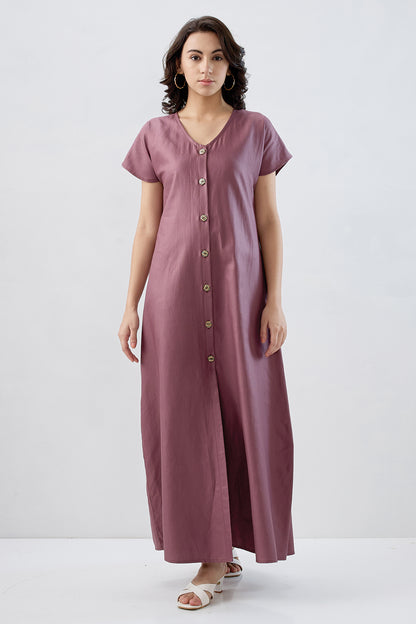 Aubergine Cotton Button Dress
