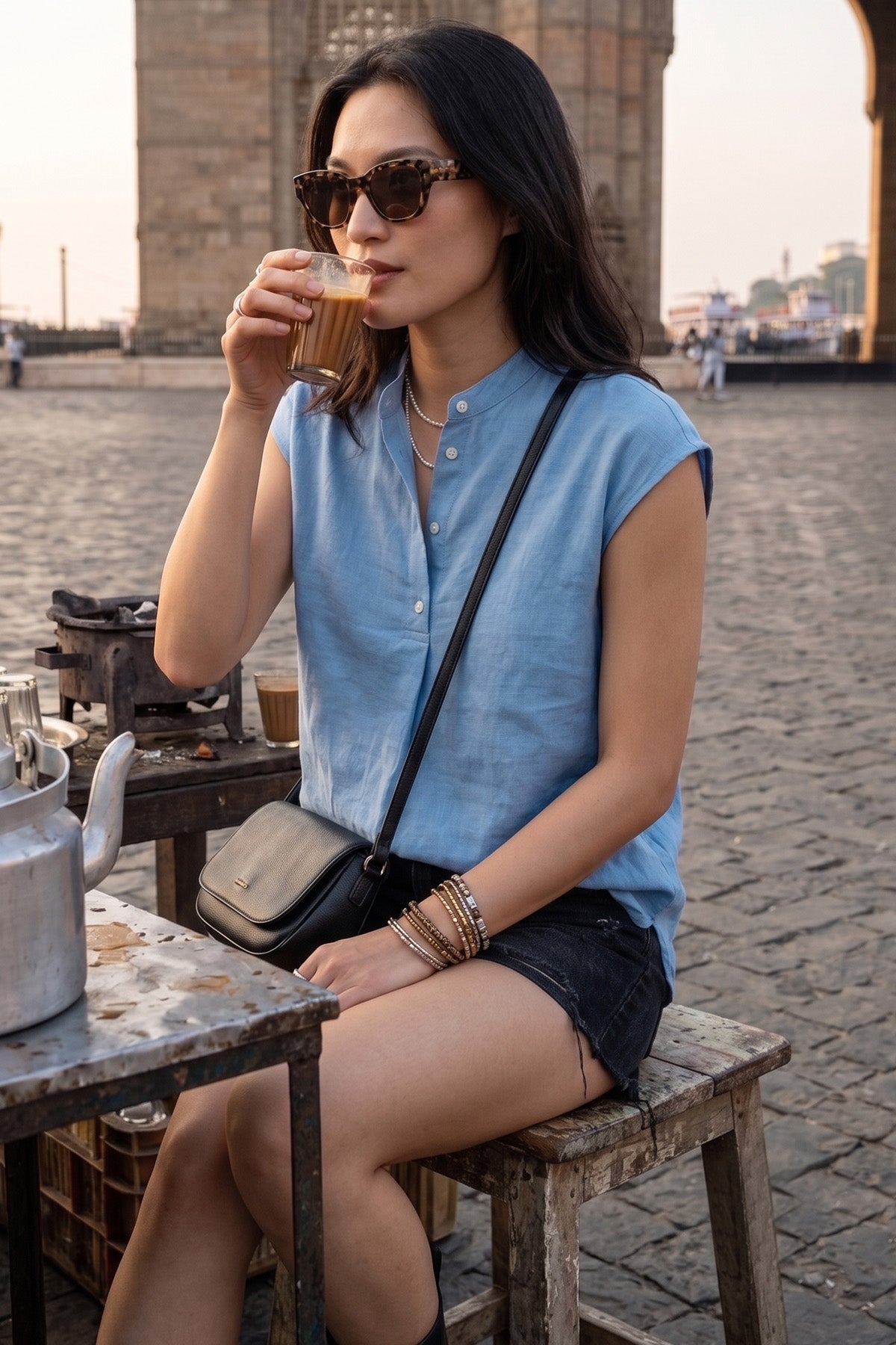 Baby Blue Cotton Buttoned Top