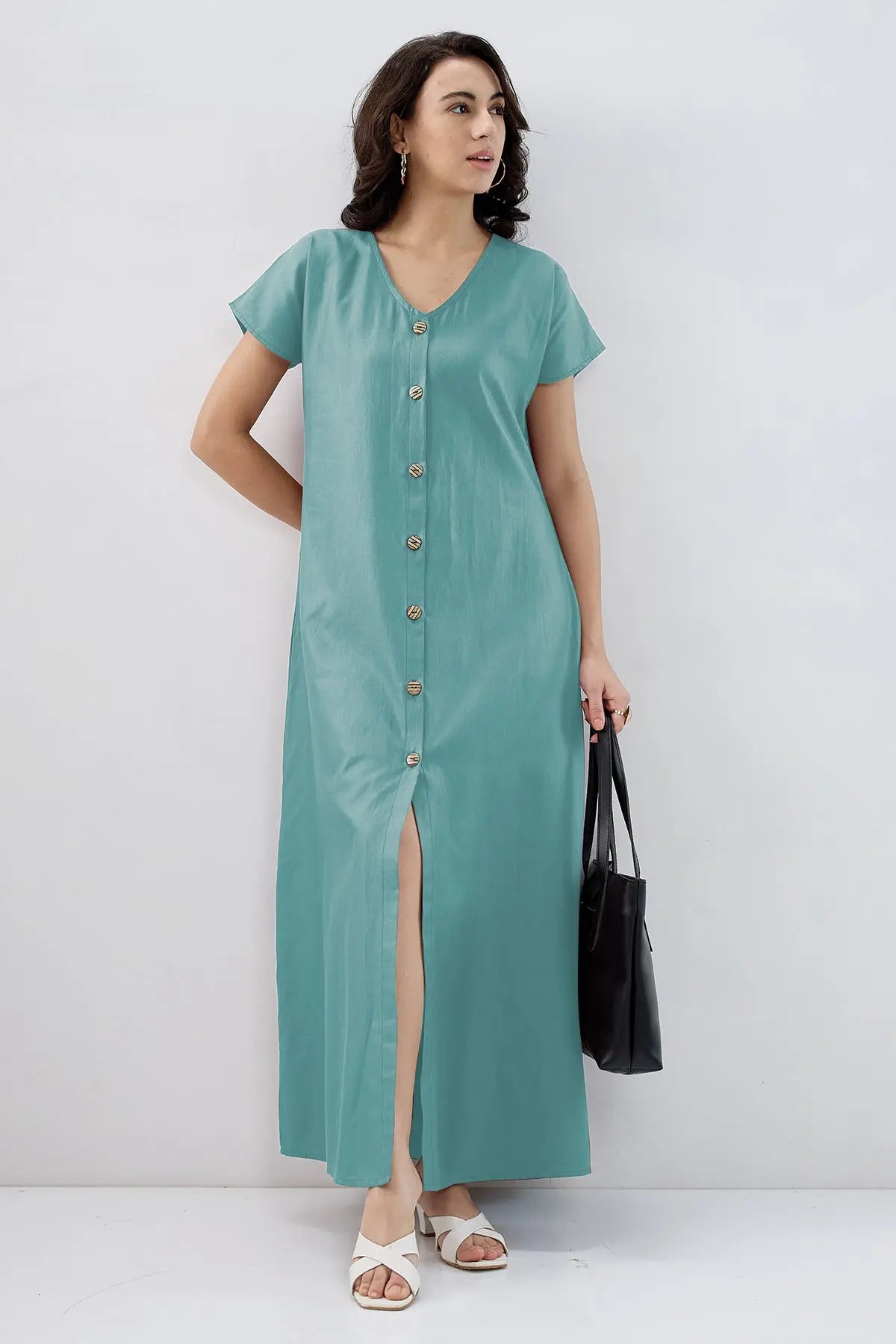 Shop Baby Blue Cotton Button Dress by SNEHA B