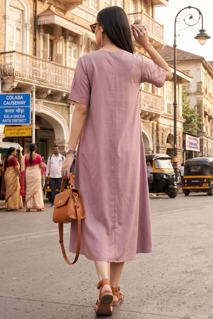 Bamboo Cotton Mauve Flare Dress