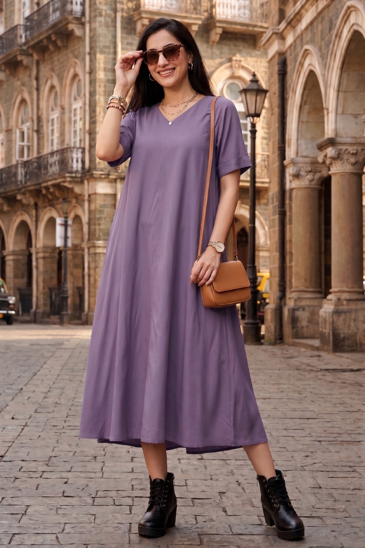 Bamboo Lavender Flared Dress