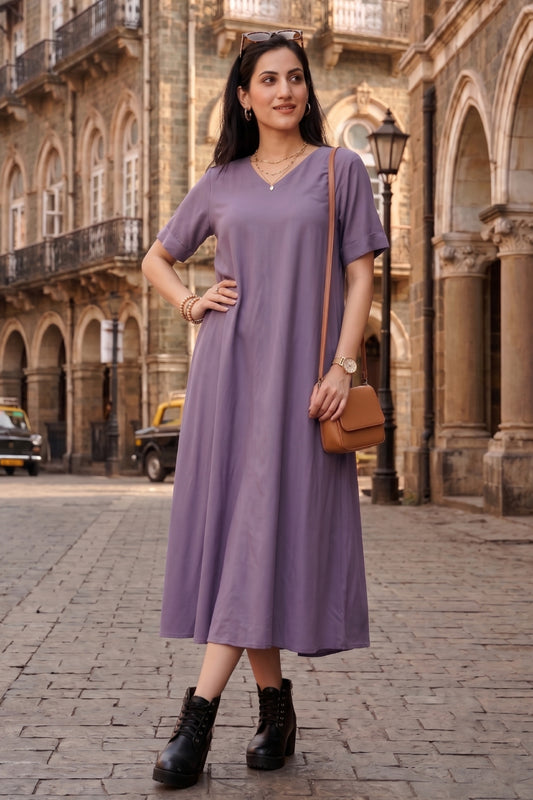 Bamboo Lavender Flared Dress