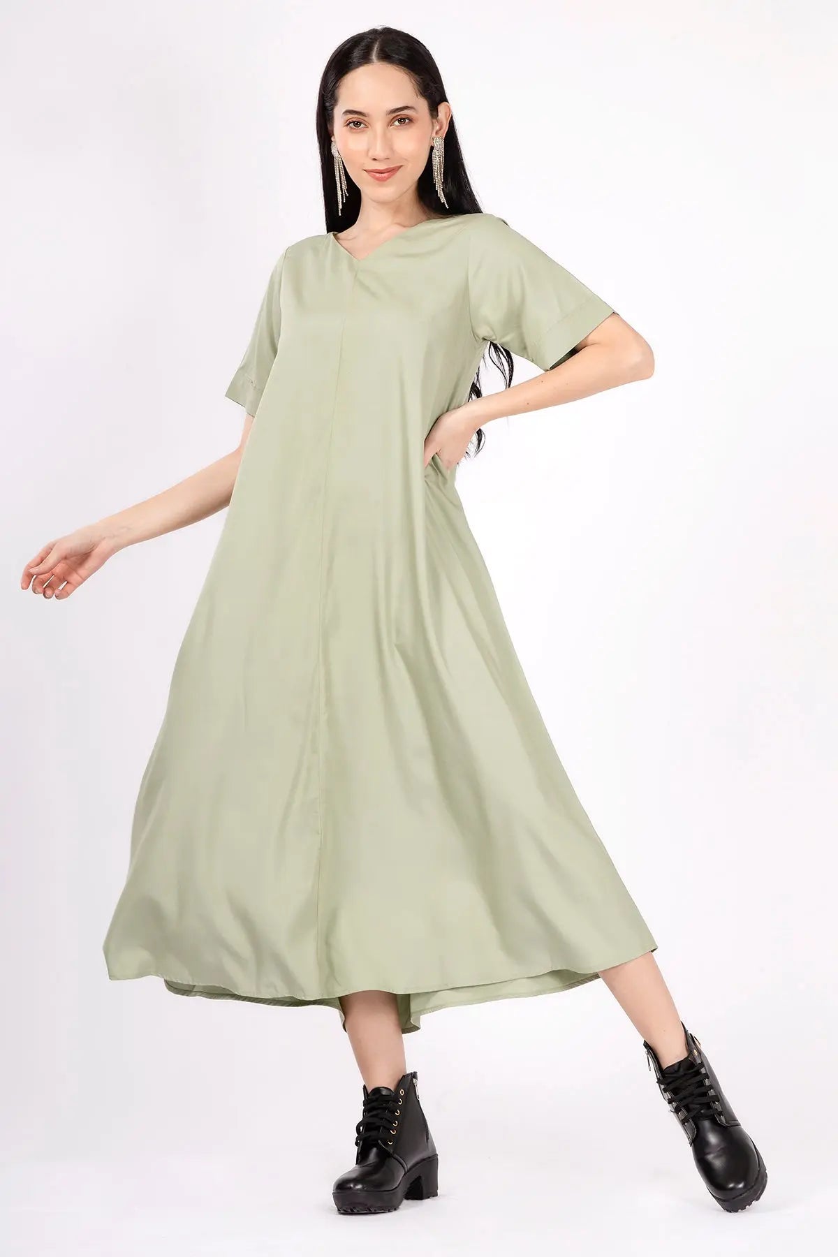 Bamboo Cotton Sage Flare Dress SNEHA B