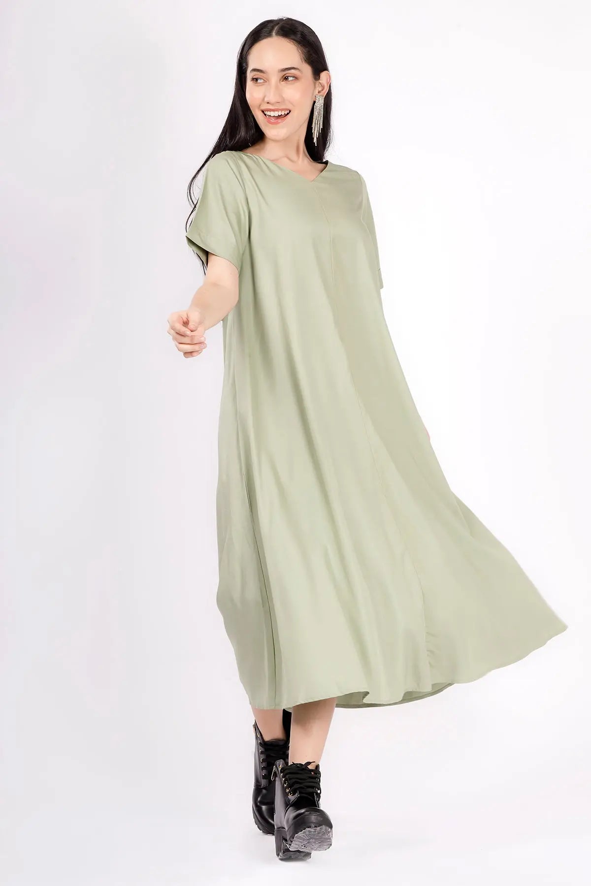 Bamboo Cotton Sage Flare Dress SNEHA B