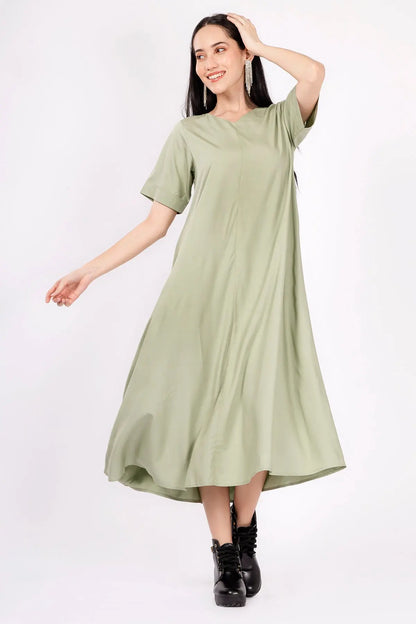 Bamboo Cotton Sage Flare Dress SNEHA B