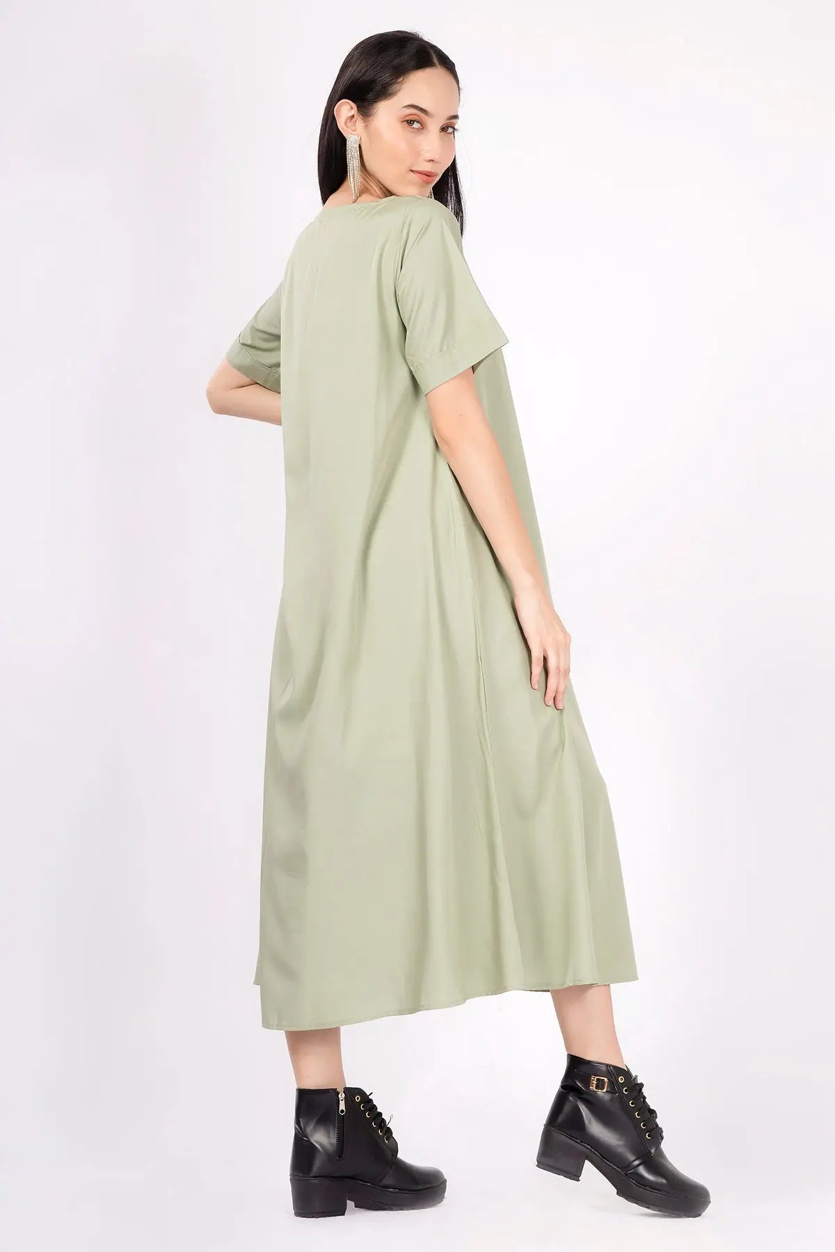 Bamboo Cotton Sage Flare Dress SNEHA B