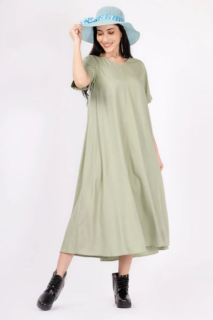 Bamboo Cotton Sage Flare Dress SNEHA B