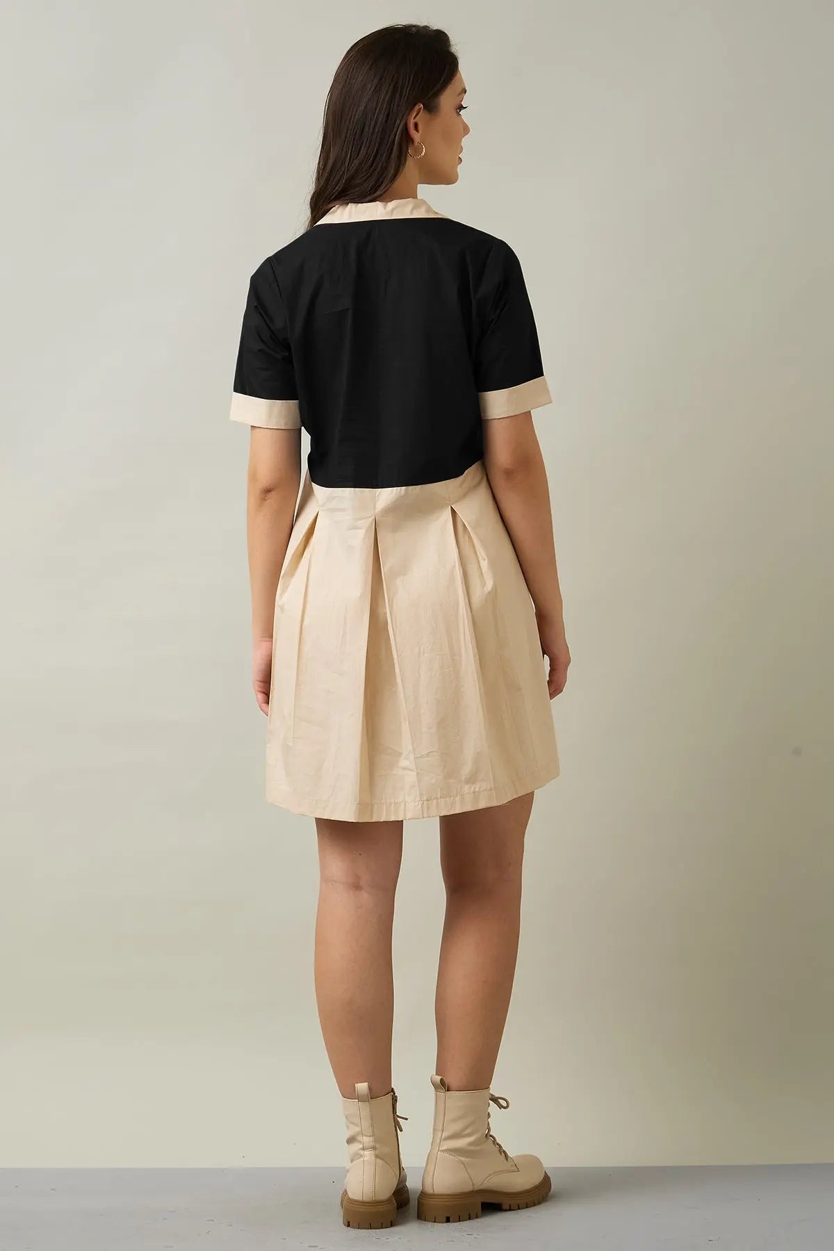 Beige & Black Colorblock Dress SNEHA B