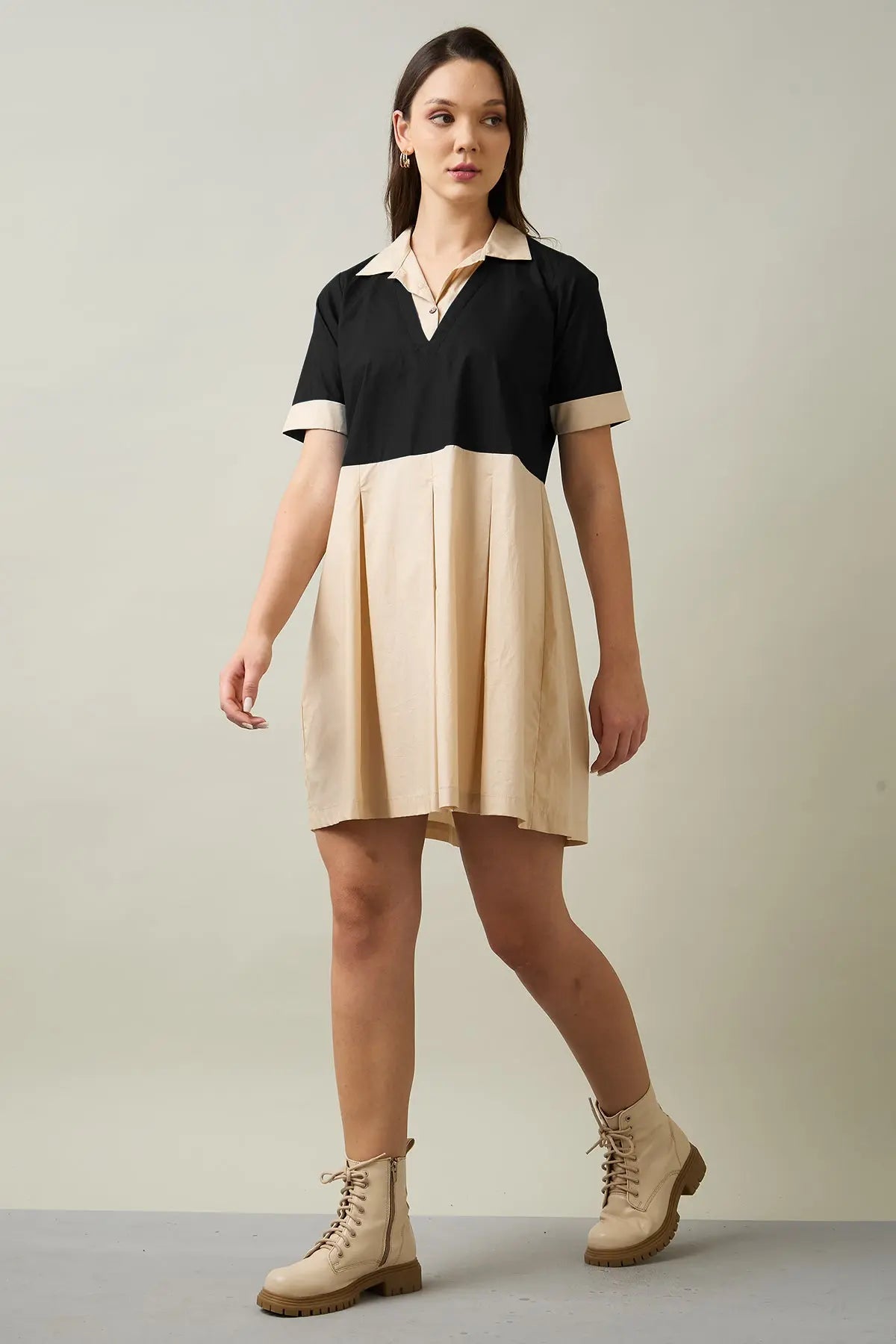 Beige & Black Colorblock Dress SNEHA B