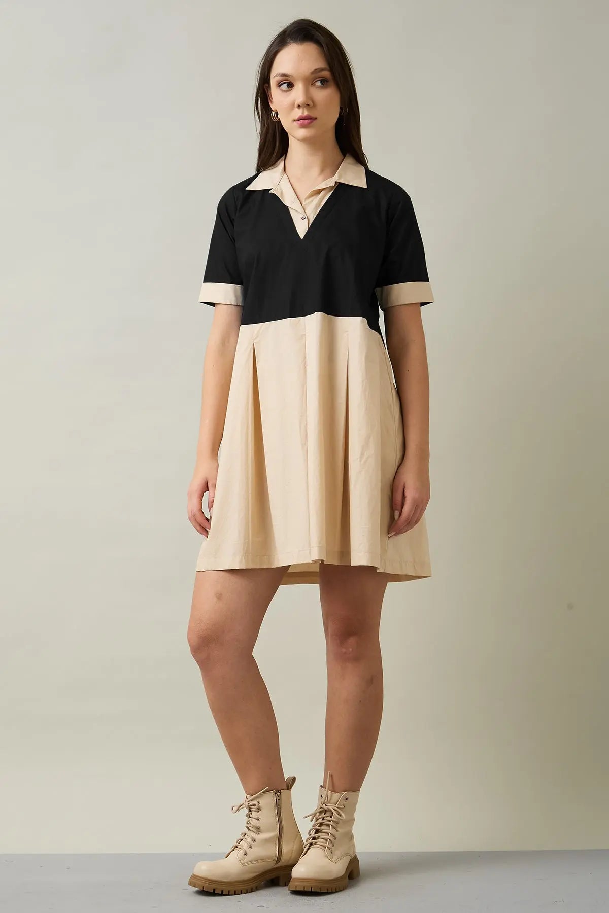 Beige & Black Colorblock Dress SNEHA B