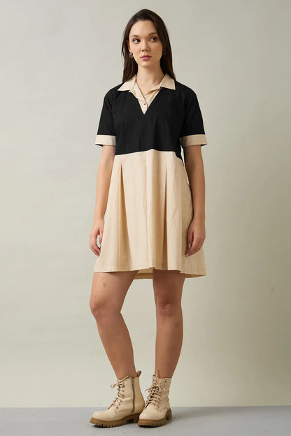 Beige & Black Colorblock Dress SNEHA B