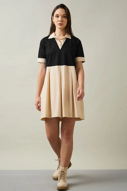 Shop Beige & Black Colorblock Dress by SNEHA B