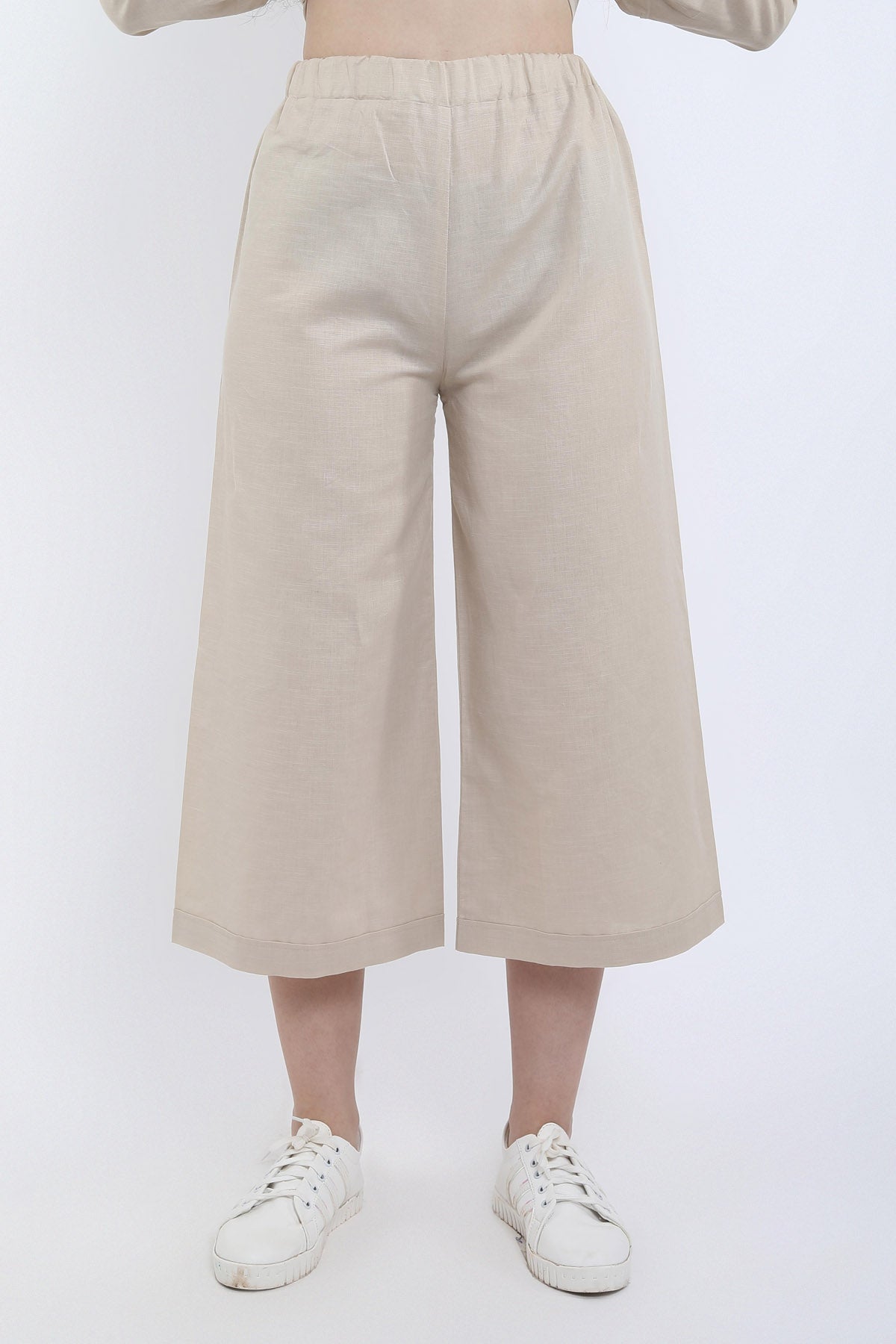 Beige Cotton Linen Flare Pant