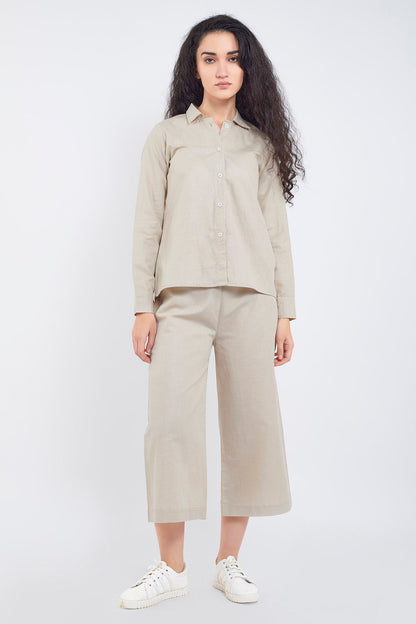 Beige Cotton Linen Flare Pant