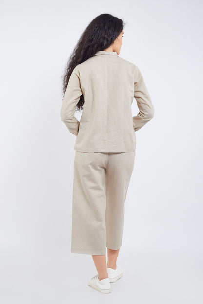Beige Cotton Linen Flare Pant