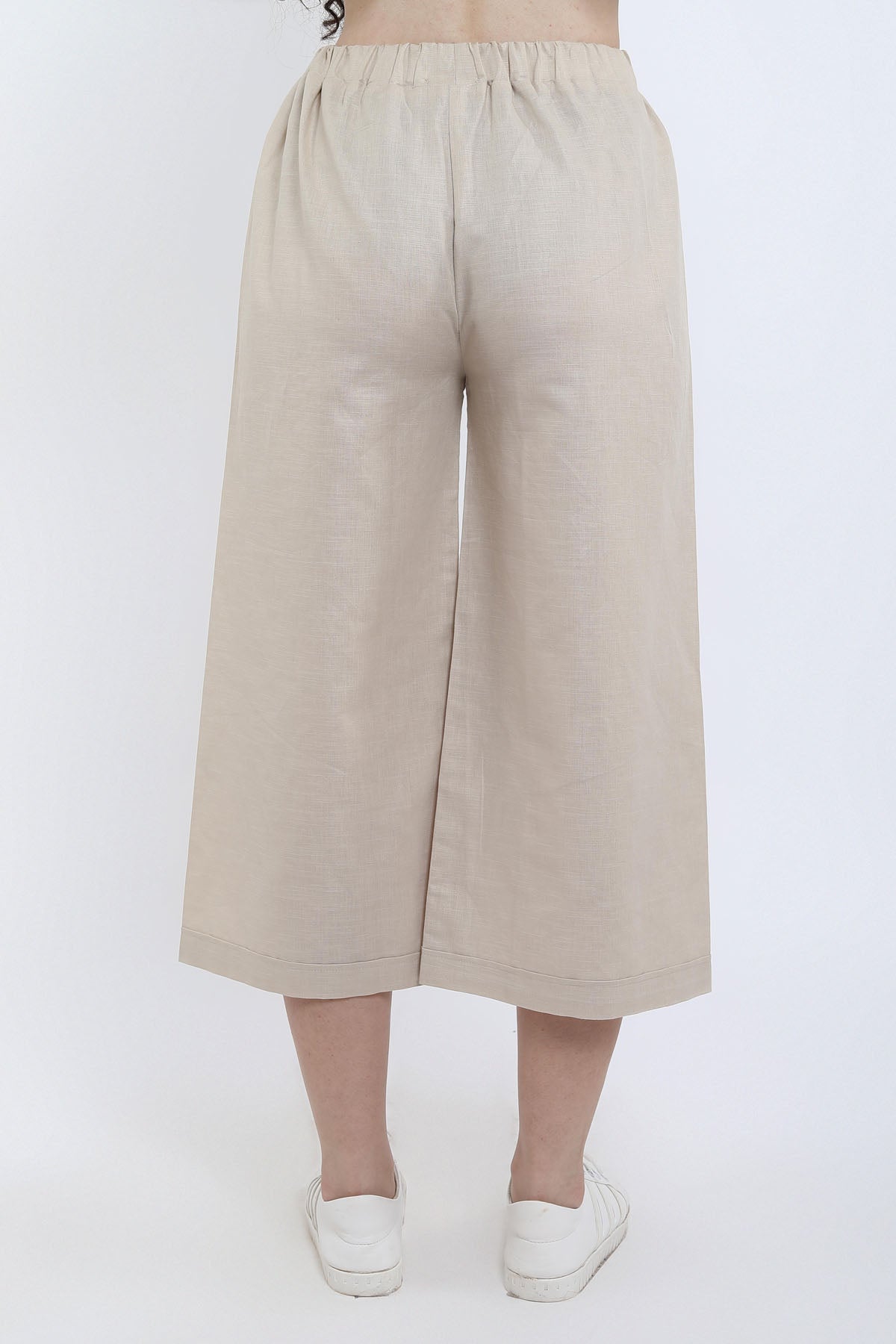 Beige Cotton Linen Flare Pant