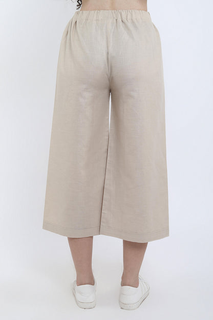 Beige Cotton Linen Flare Pant