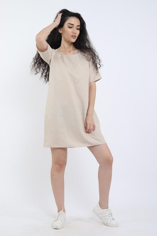 Beige Cotton Linen Loose Dress