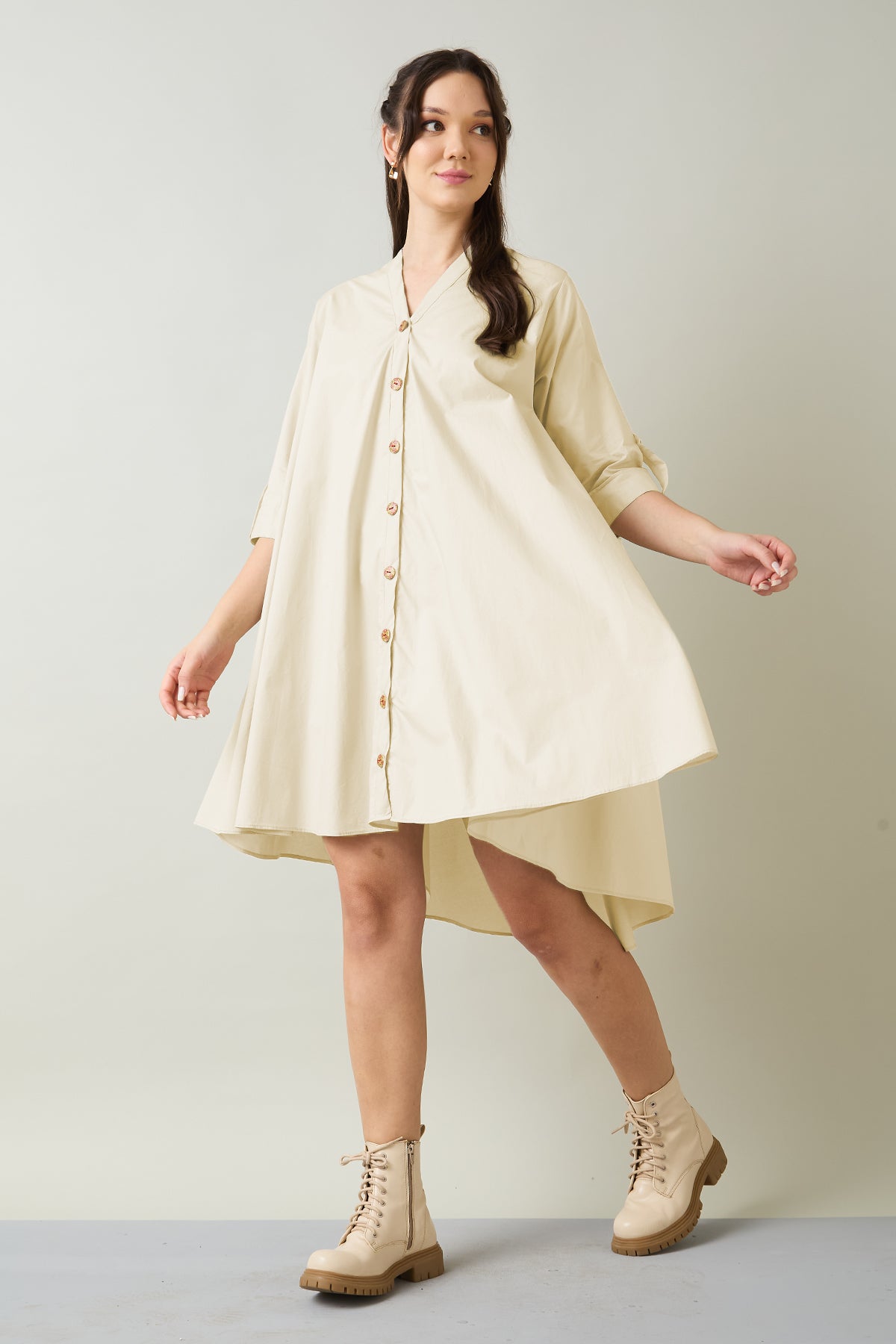 Beige Cotton Oversized Dress