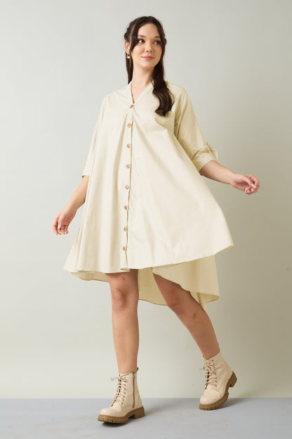 Beige Cotton Oversized Dress