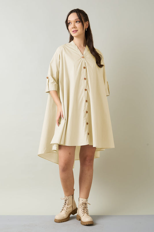 Buy Beige Cotton Oversized Dress by SNEHA B