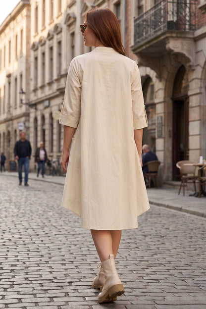 Beige Cotton Oversized Dress