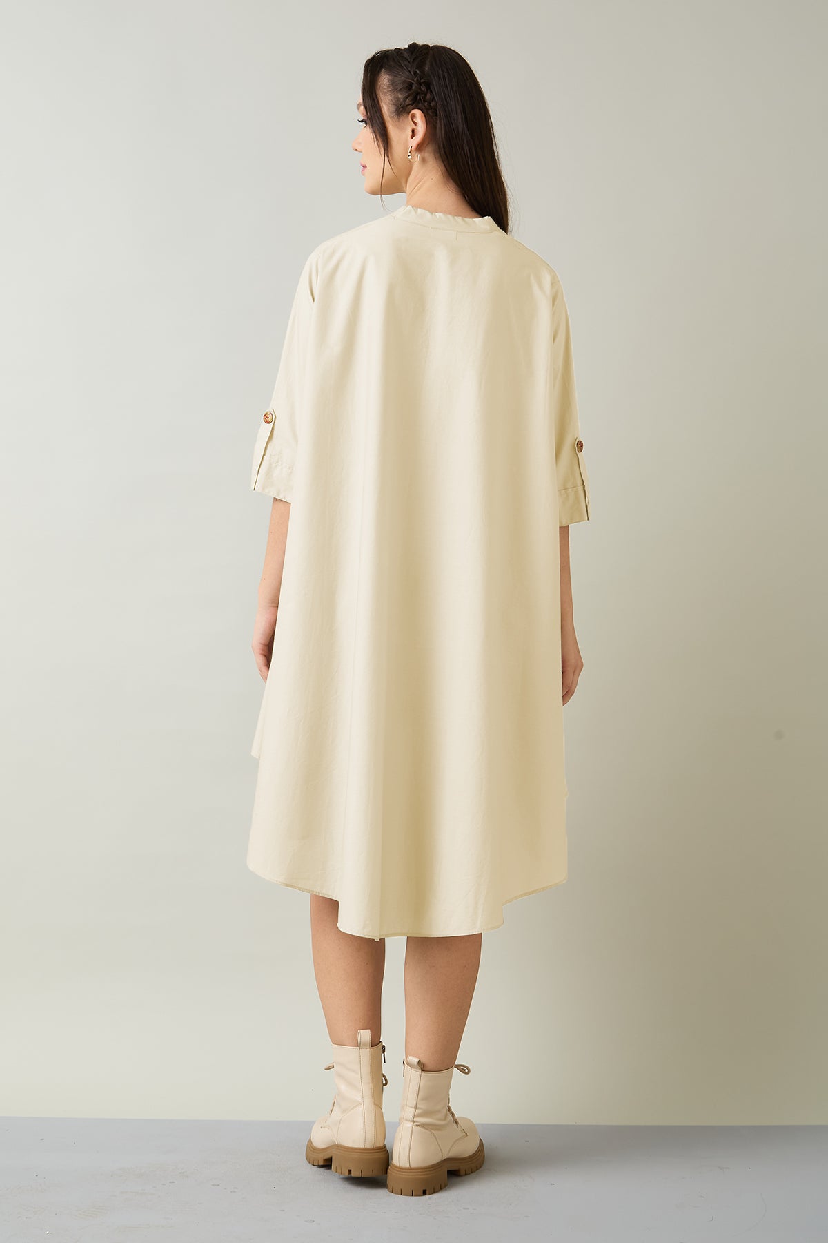 Beige Cotton Oversized Dress