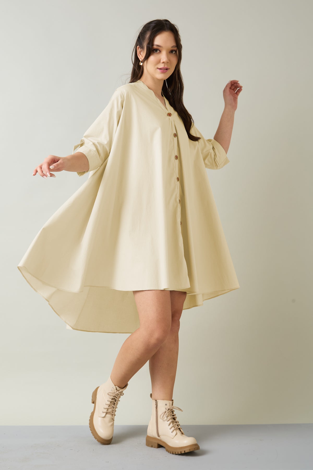 Beige Cotton Oversized Dress