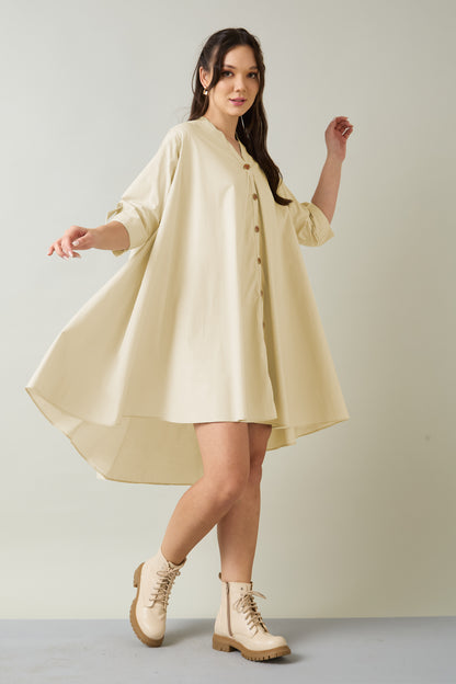 Beige Cotton Oversized Dress
