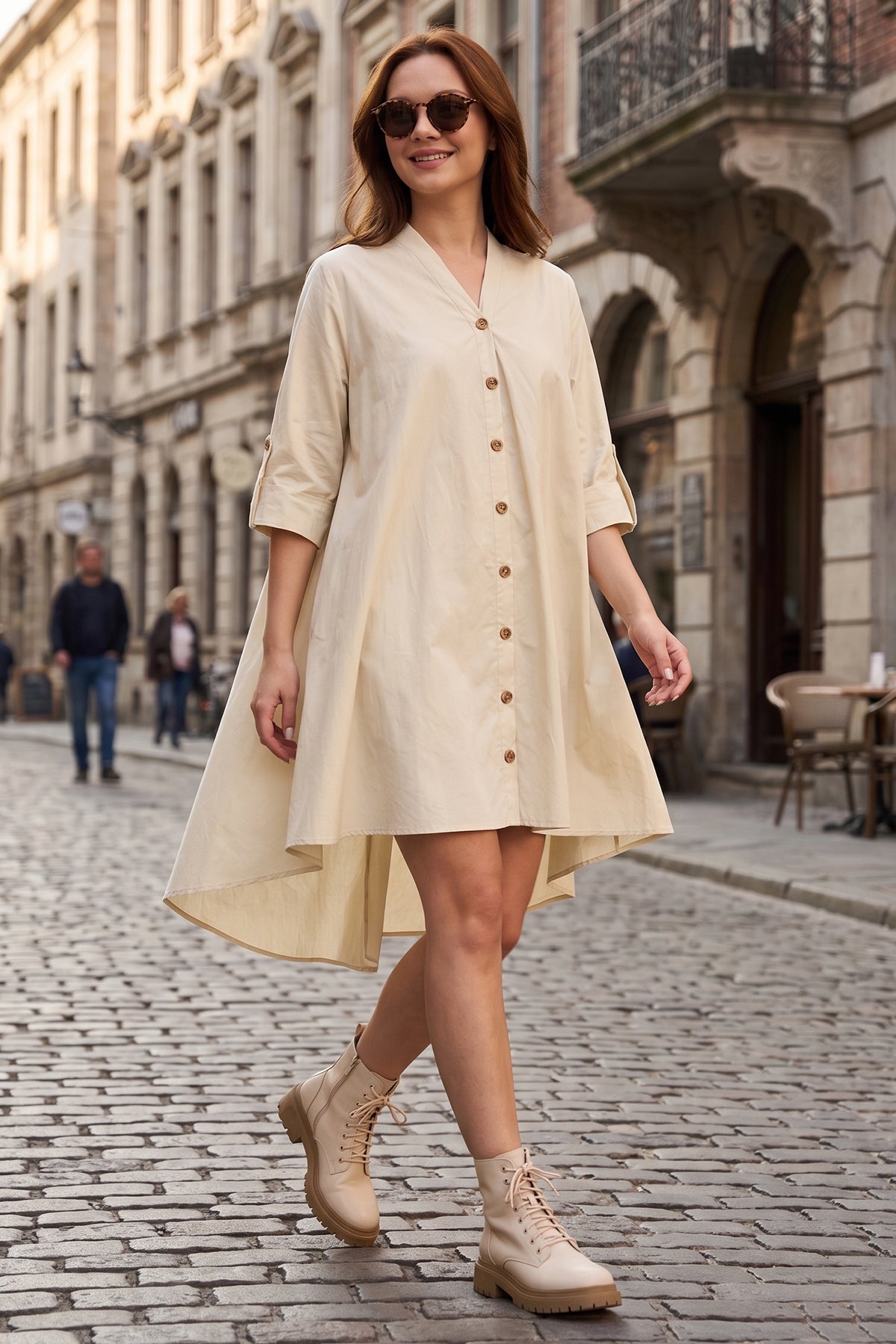 Beige Cotton Oversized Dress
