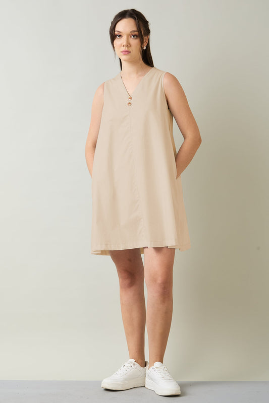 Buy Beige Cotton Sleeveless Dress by SNEHA B
