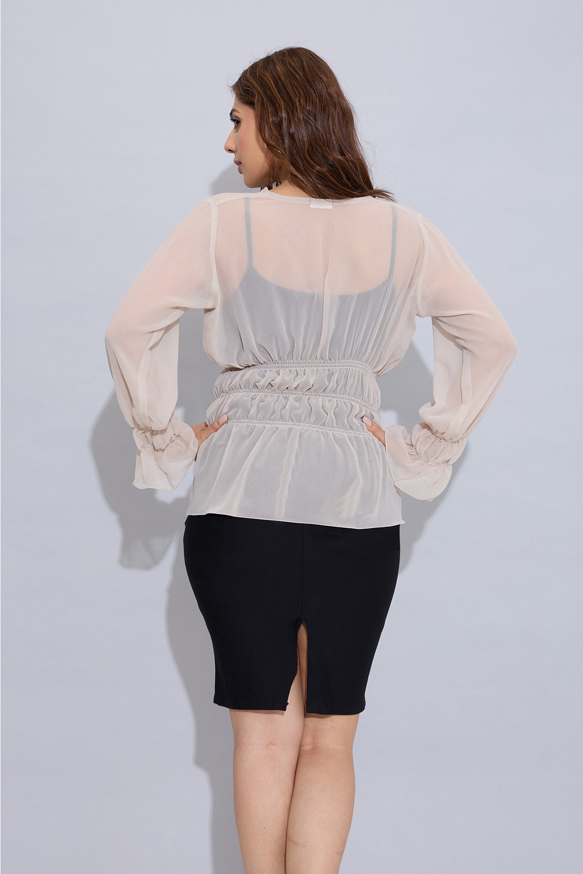 Beige Georgette Smock Style Top