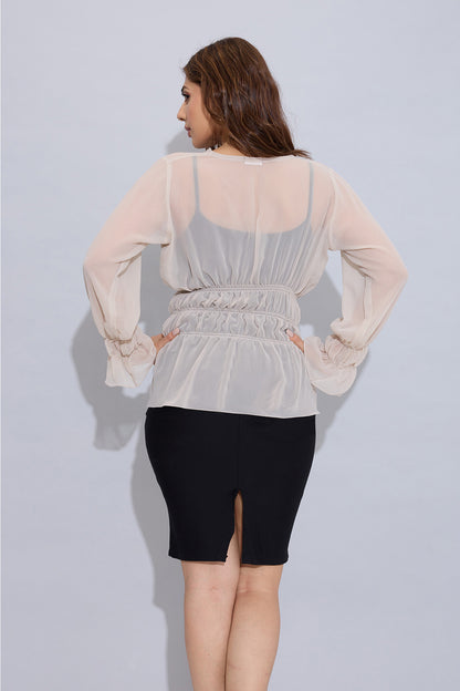 Beige Georgette Smock Style Top