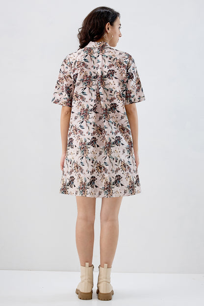 Beige Print Pure Cotton Dress