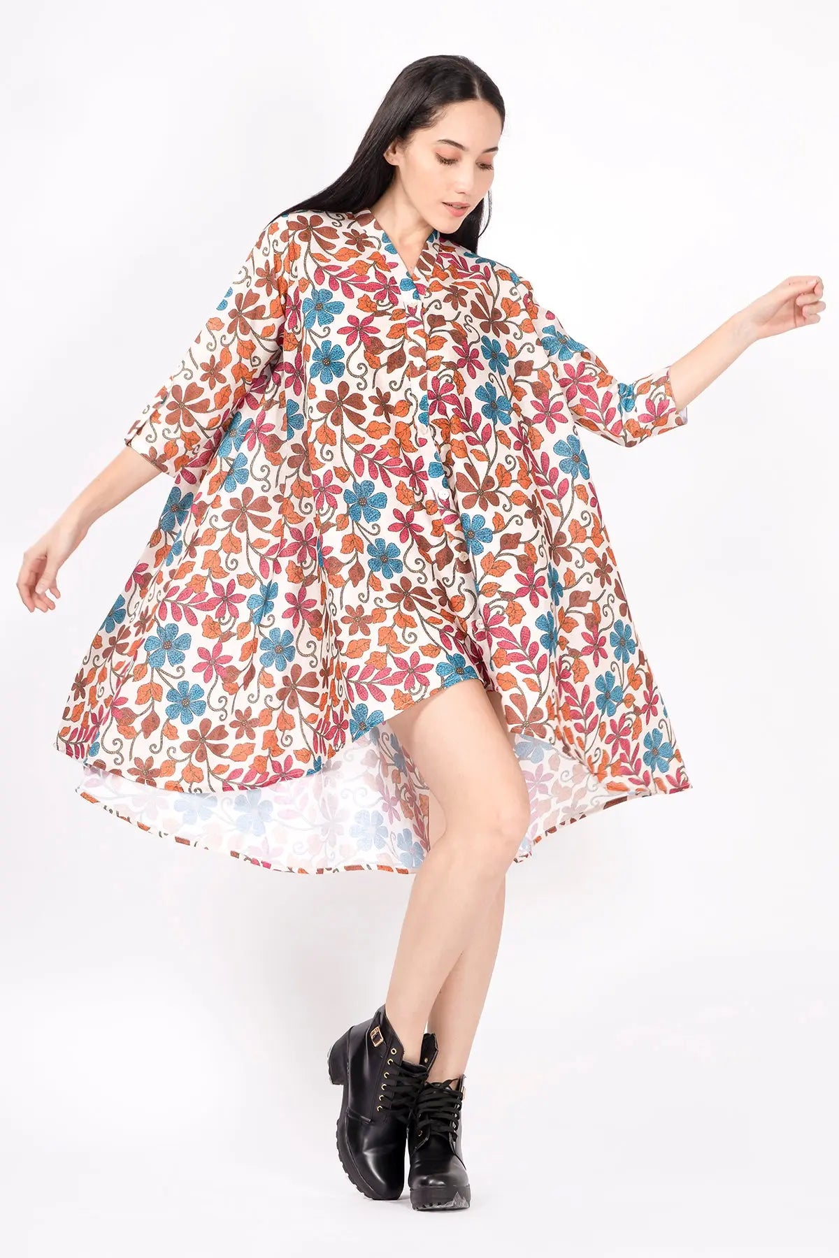 Beige Printed Oversized Dress SNEHA B