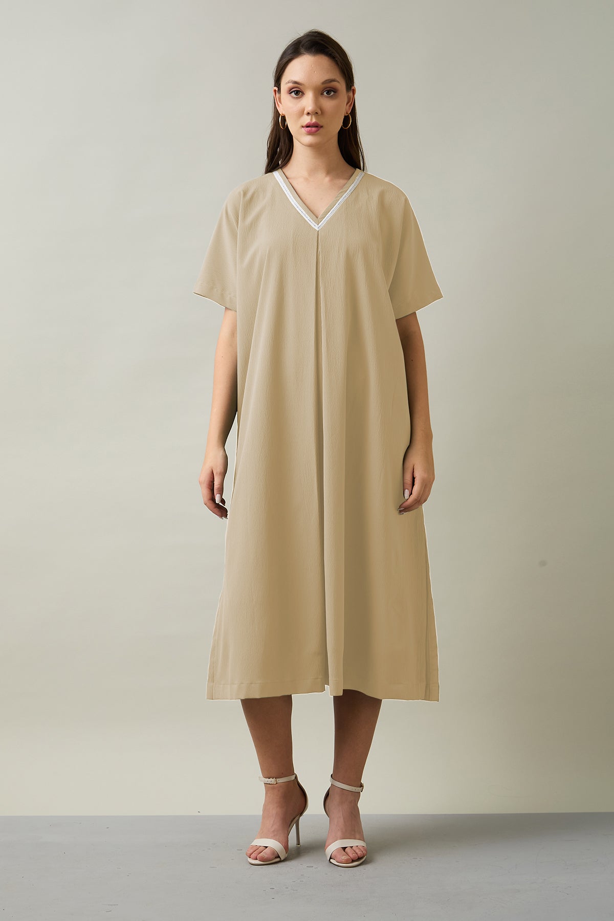 Beige Relaxed Fit Midi Dress
