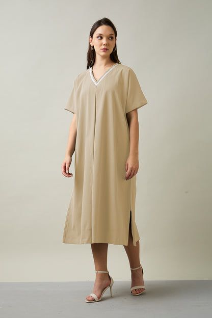 Beige Relaxed Fit Midi Dress